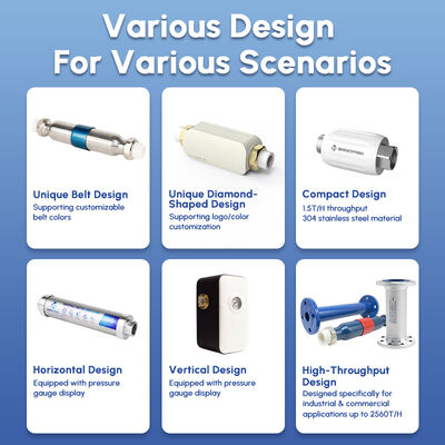 Salt Free Whole House Water Descaler with Integrated Pressure Gauge Physical Scale Inhibitor for Inline Plumbing