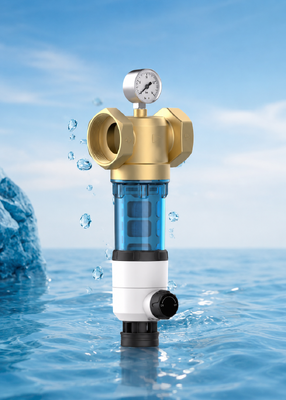 پیش فیلتر تصفیه آب کل خانه دو طرفه BriskSpring T1-Z2-BS با فیلتراسیون 40 میکرونی و گیج فشار